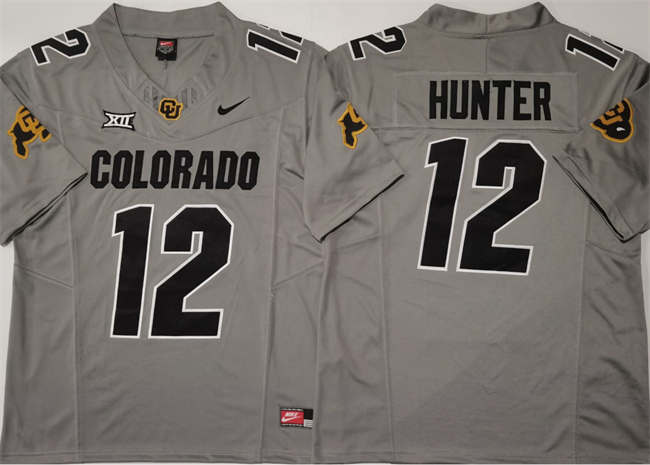 Men's Grey Colorado Buffaloes #12 Travis Hunter With Big 12 XII Patch 2024 F.U.S.E Stitched Football Jersey